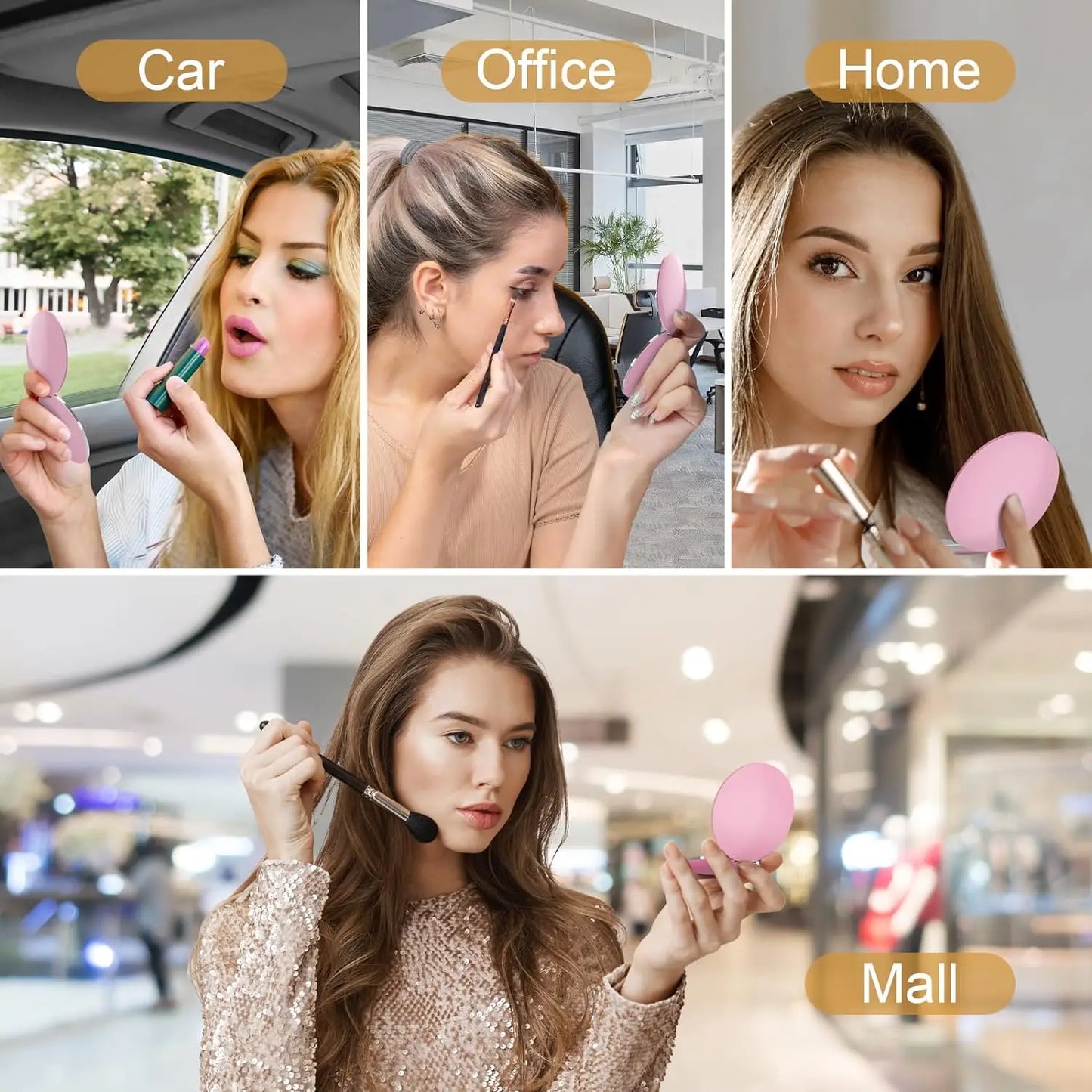 Compact Mirror with Light,1X/3X Magnification LED Pocket Mirror with USB Data Cable, Pink Mini Mirror for Purse, Pocket,Travel