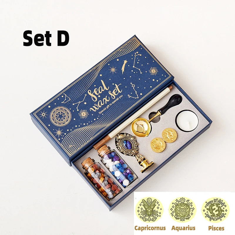 Constellation Series Vintage Wax Seal Stamp Kit Sealing Wax Stamp Heads Set for Wedding Invitation Cards Envelopes Creative Gift