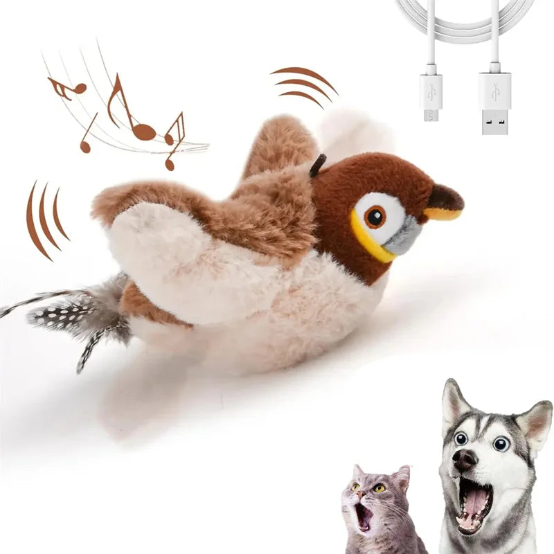 Interactive Cat Toys, Rechargeable Chirping Flapping Bird with Catnip for Indoor Cats, Touch Activated Plush Toys for Cats