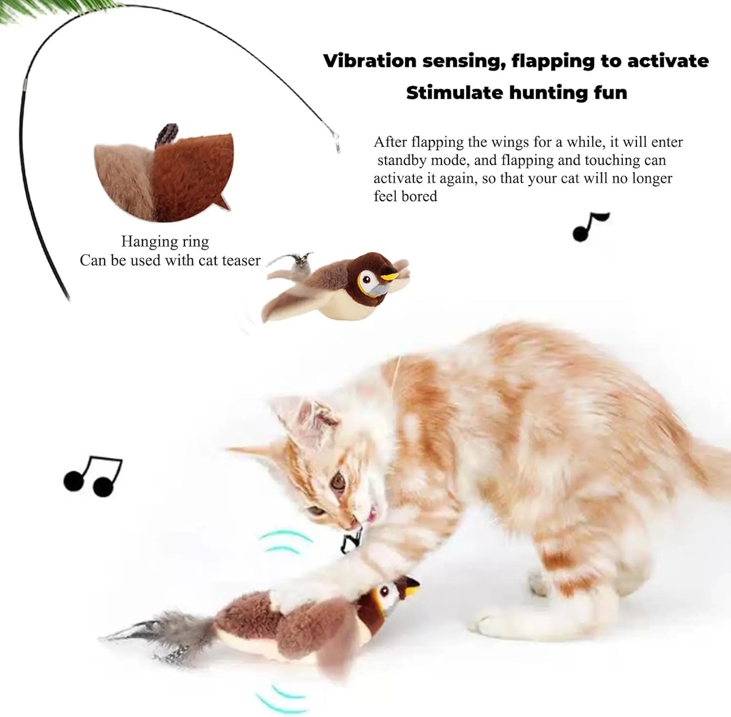 Interactive Cat Toys, Rechargeable Chirping Flapping Bird with Catnip for Indoor Cats, Touch Activated Plush Toys for Cats