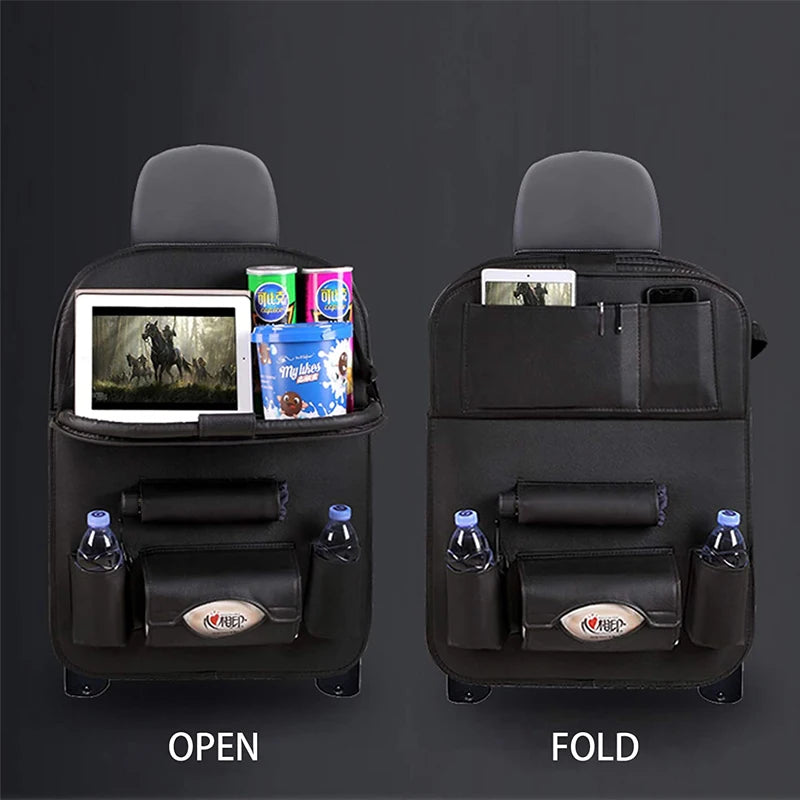 Car Seat Back Organizer Pu Leather Pad Bag Car Storage Organizer Foldable Table Tray Travel Storage Bag Auto Accessories