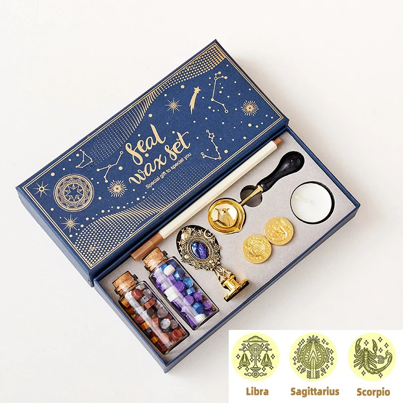 Constellation Series Vintage Wax Seal Stamp Kit Sealing Wax Stamp Heads Set for Wedding Invitation Cards Envelopes Creative Gift