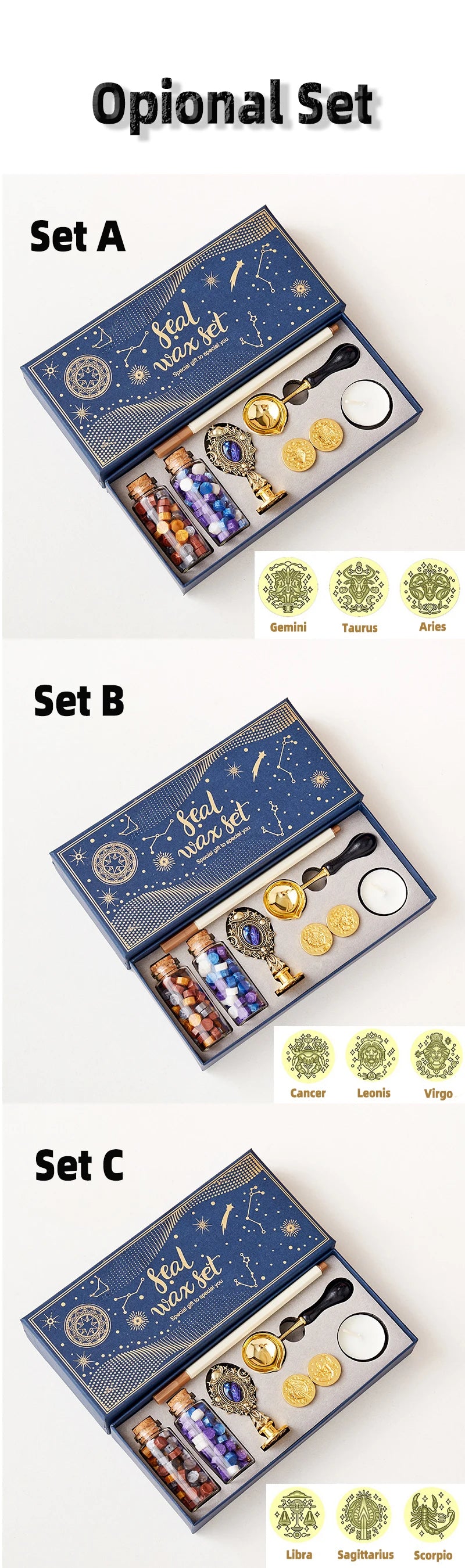 Constellation Series Vintage Wax Seal Stamp Kit Sealing Wax Stamp Heads Set for Wedding Invitation Cards Envelopes Creative Gift