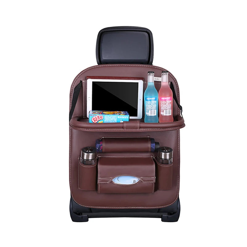 Car Seat Back Organizer Pu Leather Pad Bag Car Storage Organizer Foldable Table Tray Travel Storage Bag Auto Accessories