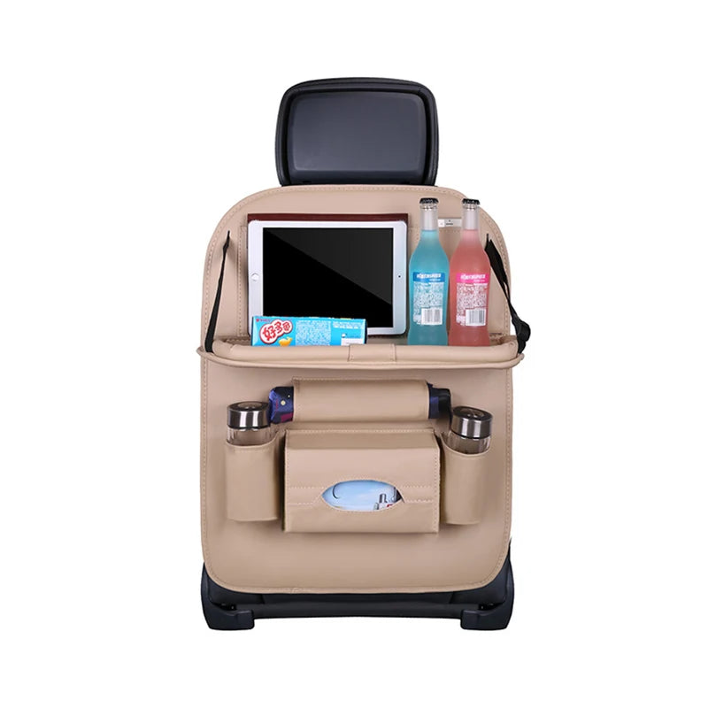 Car Seat Back Organizer Pu Leather Pad Bag Car Storage Organizer Foldable Table Tray Travel Storage Bag Auto Accessories