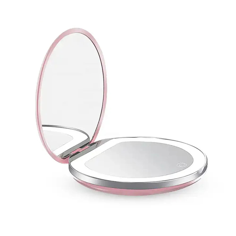 Compact Mirror with Light,1X/3X Magnification LED Pocket Mirror with USB Data Cable, Pink Mini Mirror for Purse, Pocket,Travel