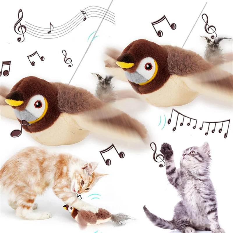 Interactive Cat Toys, Rechargeable Chirping Flapping Bird with Catnip for Indoor Cats, Touch Activated Plush Toys for Cats