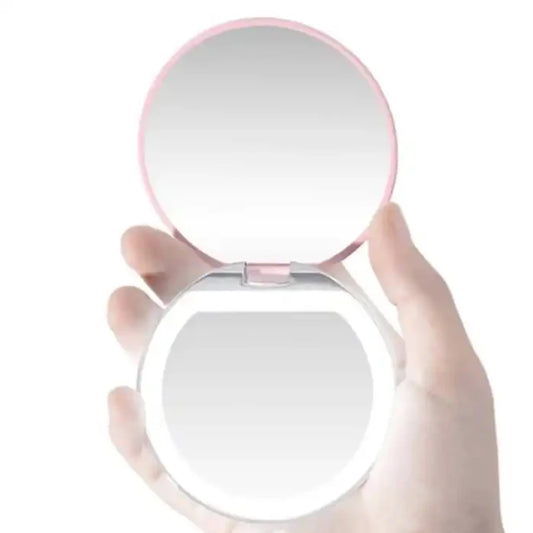 Compact Mirror with Light,1X/3X Magnification LED Pocket Mirror with USB Data Cable, Pink Mini Mirror for Purse, Pocket,Travel
