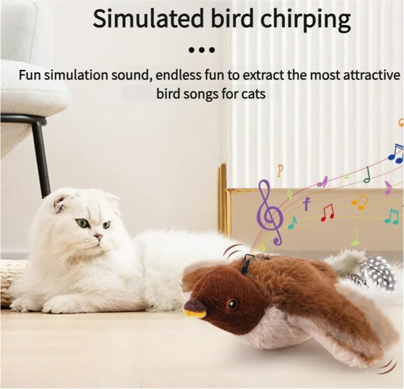 Interactive Cat Toys, Rechargeable Chirping Flapping Bird with Catnip for Indoor Cats, Touch Activated Plush Toys for Cats