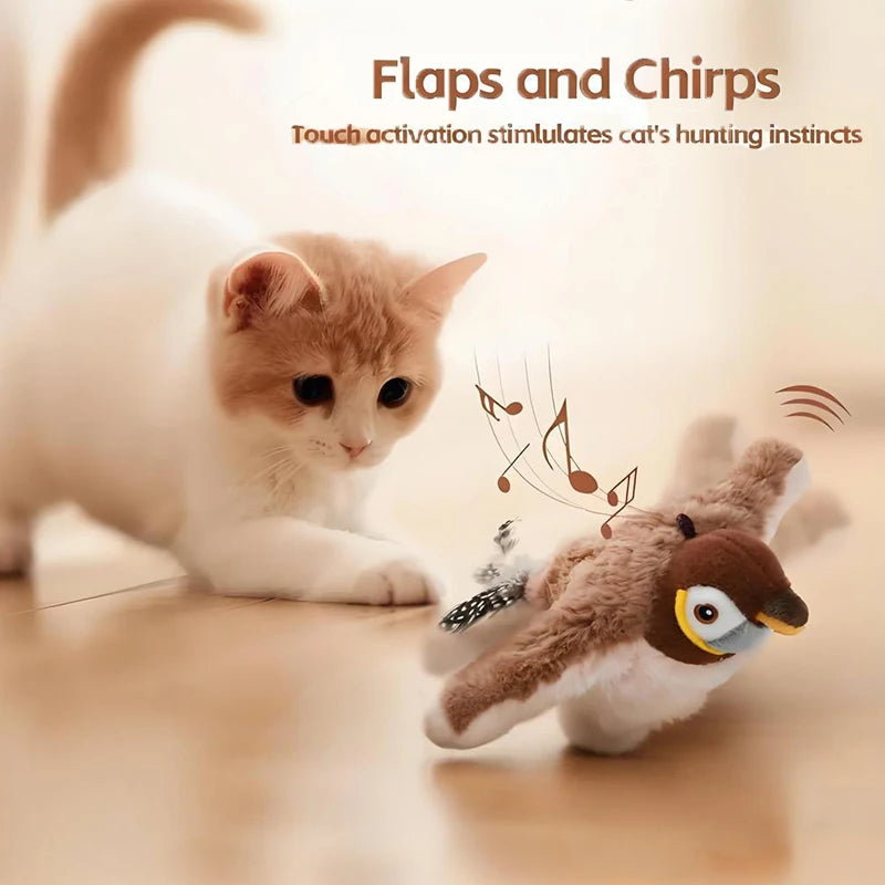 Interactive Cat Toys, Rechargeable Chirping Flapping Bird with Catnip for Indoor Cats, Touch Activated Plush Toys for Cats